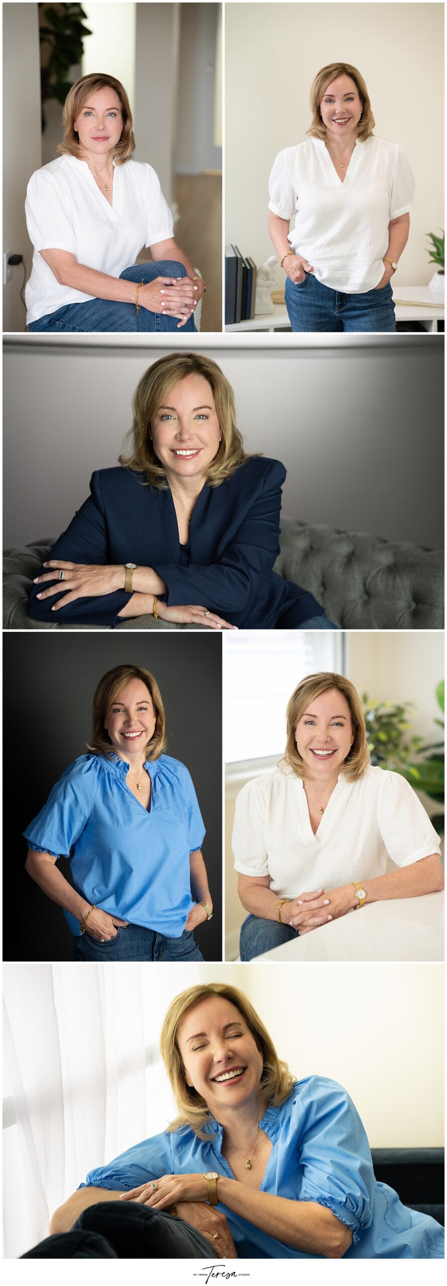 Business Casual professional headshots womens relaxed portrait session in studio in Downtown Cary