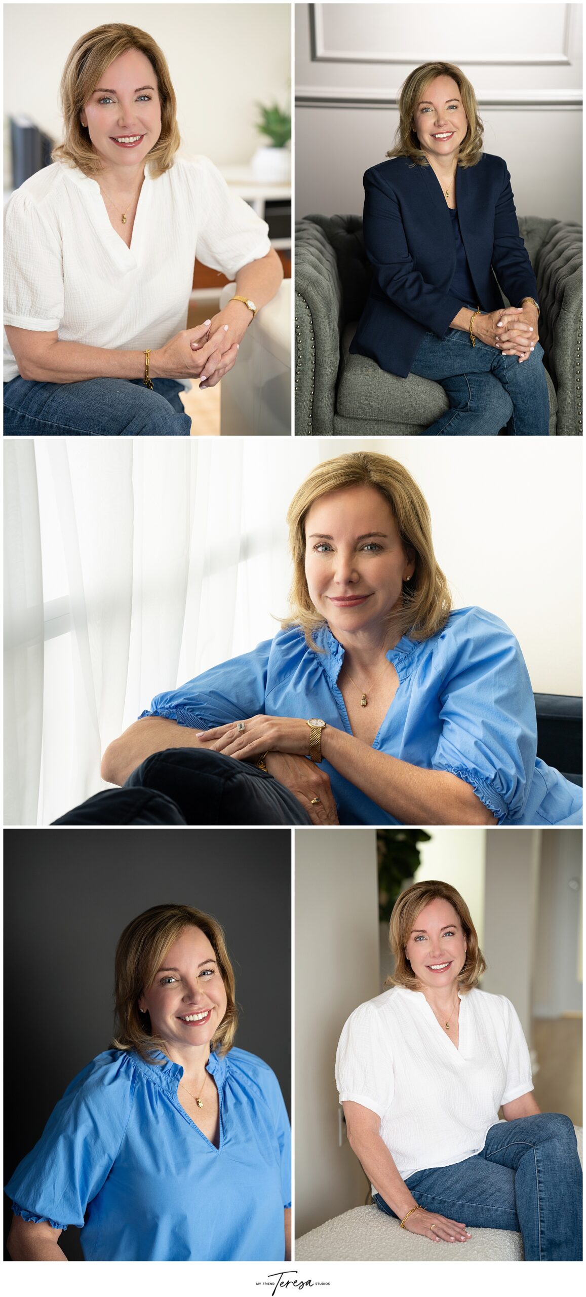 Business Casual professional headshots womens relaxed portrait session in studio in Downtown Cary